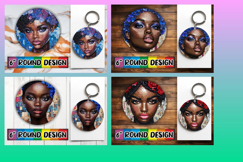 15x Keychain Round Sublimation Design , Woman Sublimation afrosvg 