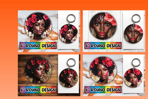 15x Keychain Round Sublimation Design , Woman Sublimation afrosvg 