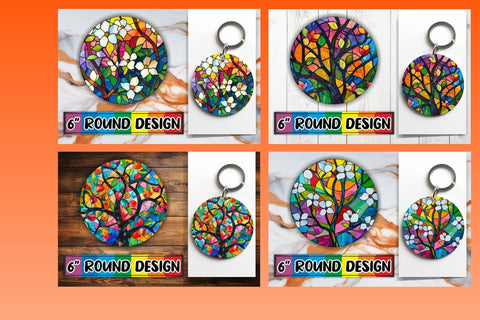 15x Keychain Round Sublimation Pack , Stained Glass Sublimation afrosvg 