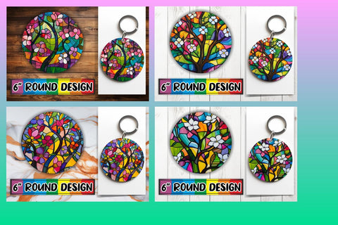 15x Keychain Round Sublimation Pack , Stained Glass Sublimation afrosvg 