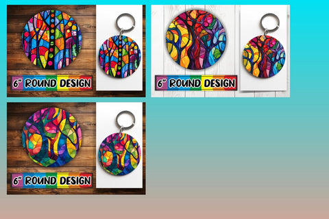 15x Keychain Round Sublimation Pack , Stained Glass Sublimation afrosvg 
