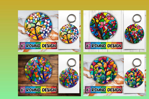 15x Keychain Round Sublimation Pack , Stained Glass Sublimation afrosvg 