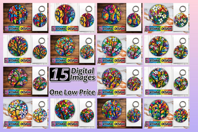 15x Keychain Round Sublimation Pack , Stained Glass Sublimation afrosvg 