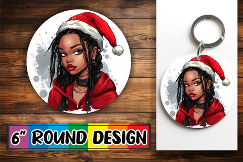 15x Keychain Round Sublimation Pack , Xmas Girl Sublimation afrosvg 