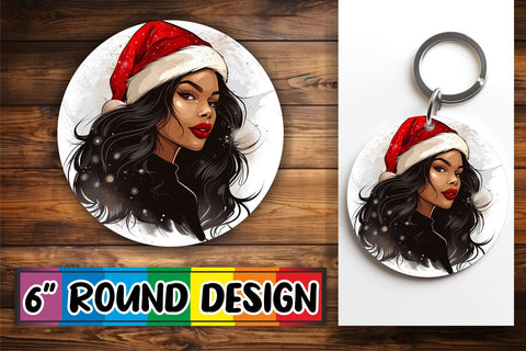 15x Keychain Round Sublimation Pack , Xmas Girl Sublimation afrosvg 