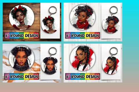15x Keychain Round Sublimation Pack , Xmas Girl Sublimation afrosvg 