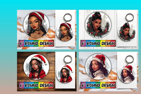 15x Keychain Round Sublimation Pack , Xmas Girl Sublimation afrosvg 