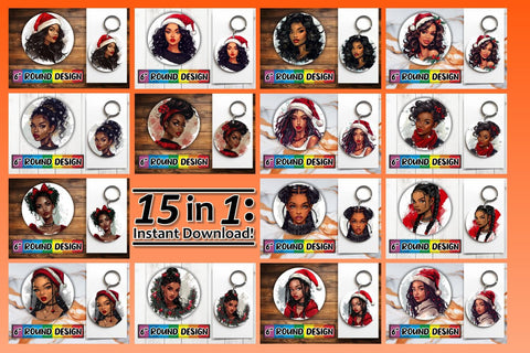 15x Keychain Round Sublimation Pack , Xmas Girl Sublimation afrosvg 