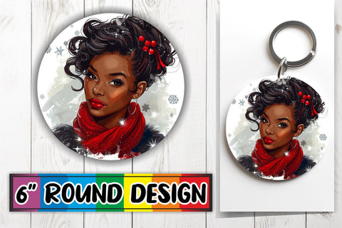 15x Keychain Round Sublimation Pack , Xmas Girl Sublimation afrosvg 