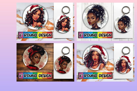 15x Keychain Round Sublimation Pack , Xmas Girl Sublimation afrosvg 