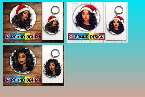 15x Keychain Round Sublimation Pack , Xmas Girl Sublimation afrosvg 