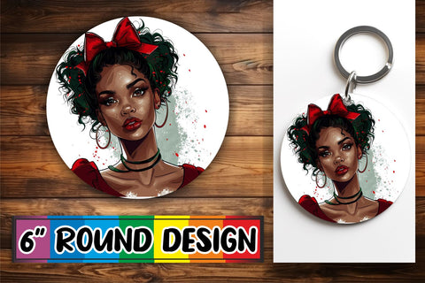 15x Keychain Round Sublimation Pack , Xmas Girl Sublimation afrosvg 