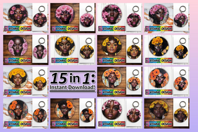 15x Keychain Sublimation Bundle Kit , Woman Sublimation afrosvg 