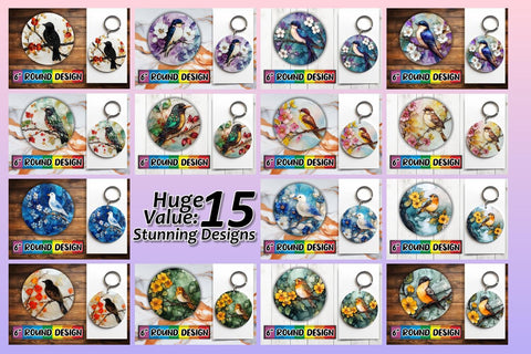 15x Keychain Sublimation Bundle Pack , 3D Bird Sublimation afrosvg 