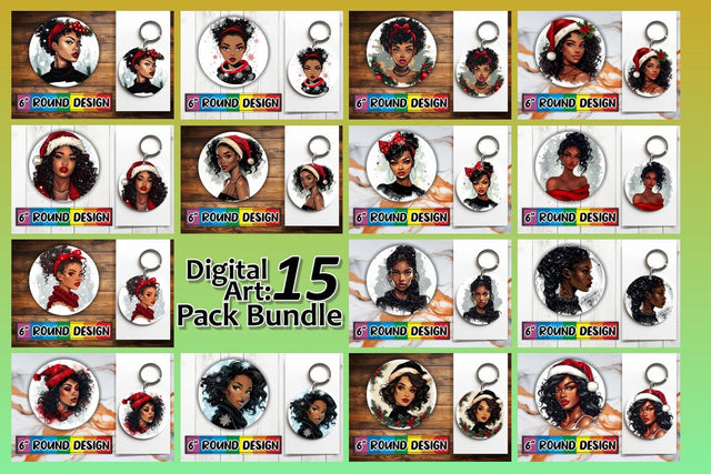 15x Keychain Sublimation Design Kit , Xmas Girl Sublimation afrosvg 