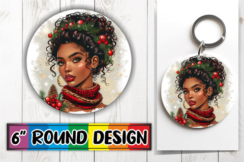 15x Keychain Sublimation Round Pack , Xmas Girl Sublimation afrosvg 
