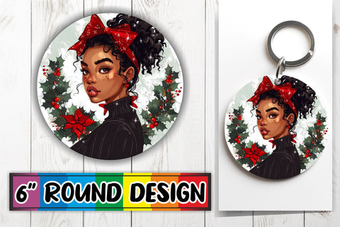 15x Keychain Sublimation Round Pack , Xmas Girl Sublimation afrosvg 