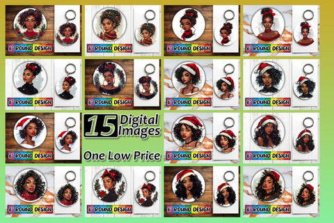15x Keychain Sublimation Round Pack , Xmas Girl Sublimation afrosvg 
