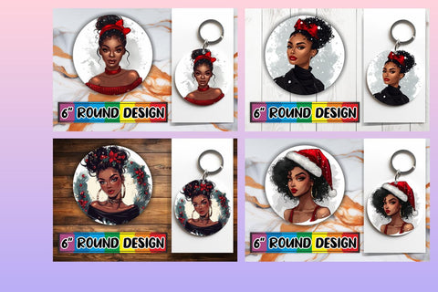 15x Keychain Sublimation Round Pack , Xmas Girl Sublimation afrosvg 