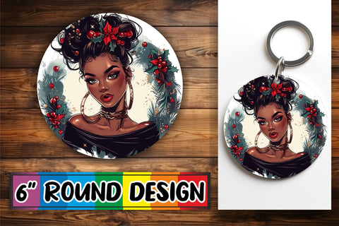 15x Keychain Sublimation Round Pack , Xmas Girl Sublimation afrosvg 