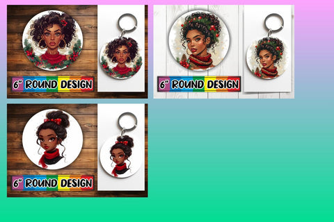 15x Keychain Sublimation Round Pack , Xmas Girl Sublimation afrosvg 
