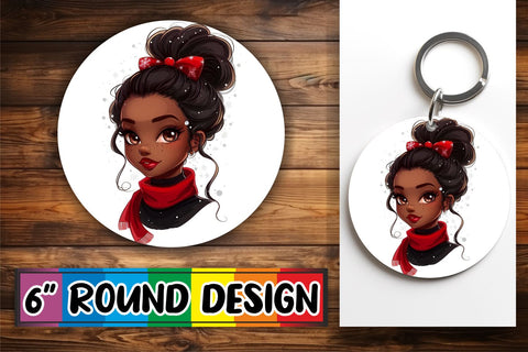 15x Keychain Sublimation Round Pack , Xmas Girl Sublimation afrosvg 