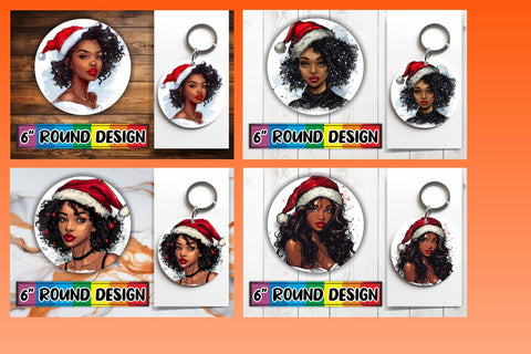 15x Keychain Sublimation Round Pack , Xmas Girl Sublimation afrosvg 