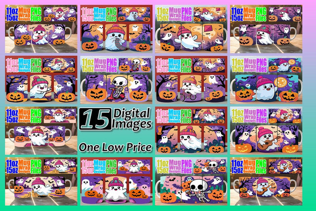 15x Mug Wrap Design Bundle , Ghost Sublimation afrosvg 