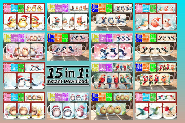 15x Mug Wrap Design Bundle , Holiday Sublimation afrosvg 