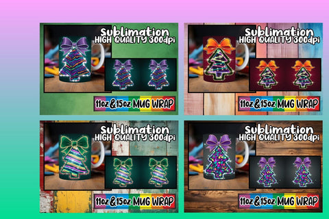 15x Mug Wrap Design Bundle , Neon Xmas Sublimation afrosvg 