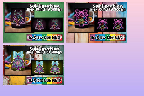 15x Mug Wrap Design Bundle , Neon Xmas Sublimation afrosvg 