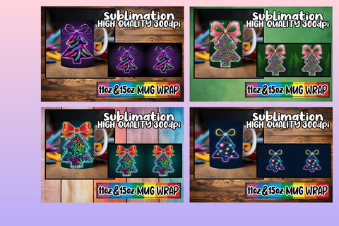 15x Mug Wrap Design Bundle , Neon Xmas Sublimation afrosvg 