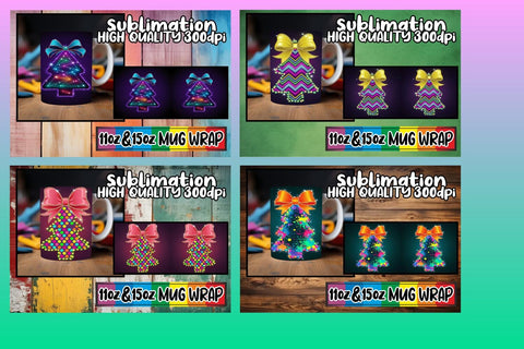 15x Mug Wrap Design Bundle , Neon Xmas Sublimation afrosvg 