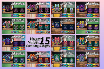15x Mug Wrap Design Bundle , Neon Xmas Sublimation afrosvg 