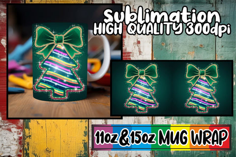 15x Mug Wrap Design Bundle , Neon Xmas Sublimation afrosvg 