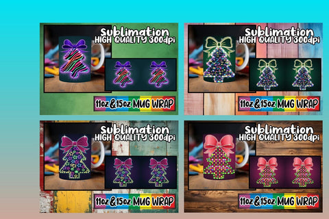 15x Mug Wrap Sublimation , Neon Xmas Sublimation afrosvg 
