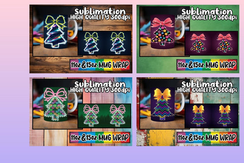 15x Mug Wrap Sublimation , Neon Xmas Sublimation afrosvg 