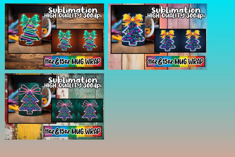 15x Mug Wrap Sublimation , Neon Xmas Sublimation afrosvg 