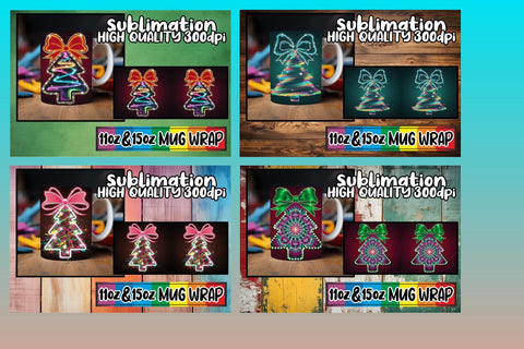 15x Mug Wrap Sublimation , Neon Xmas Sublimation afrosvg 
