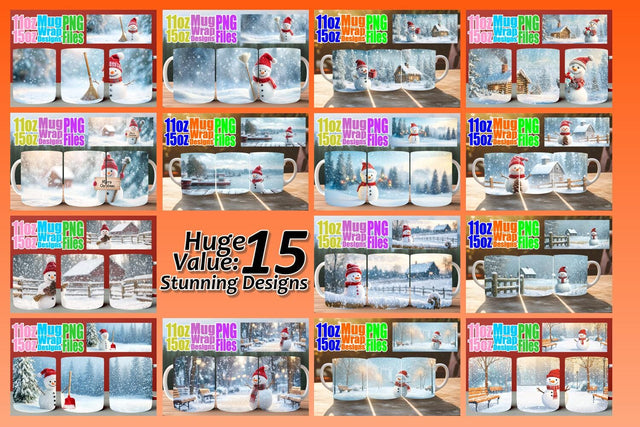 15x Mug Wrap Sublimation , Winter Sublimation afrosvg 