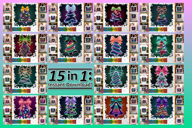 15x PNG Bundle Collection Set , Neon Xmas Sublimation afrosvg 