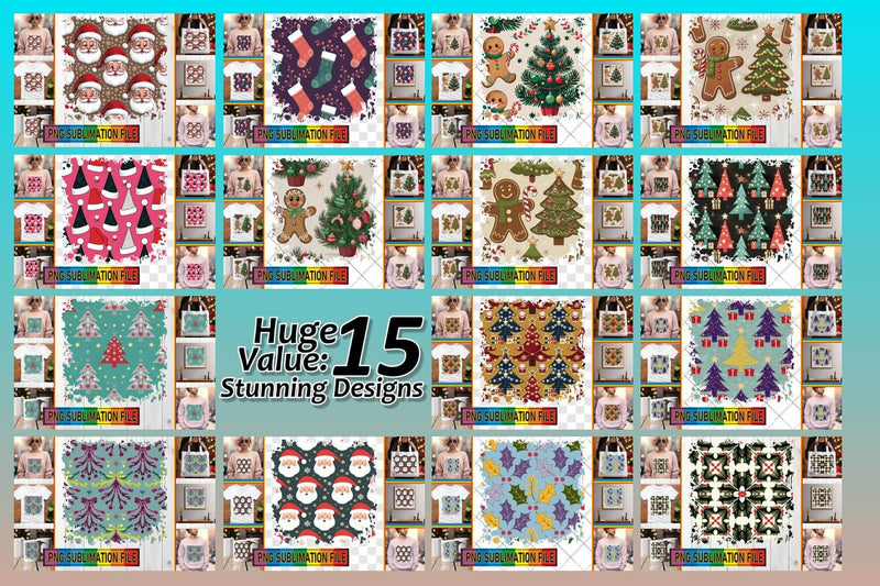 15x PNG Bundle Design Kit , Christmas Sublimation afrosvg 
