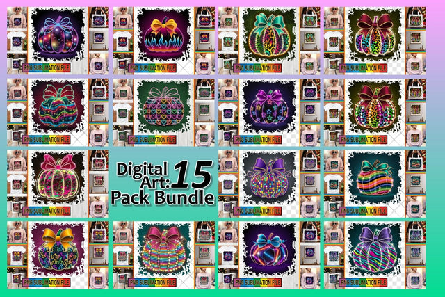 15x PNG Bundle Design Kit , Neon Fall Sublimation afrosvg 