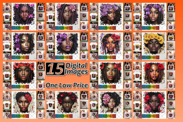 15x PNG Bundle Design Kit , Woman Sublimation afrosvg 
