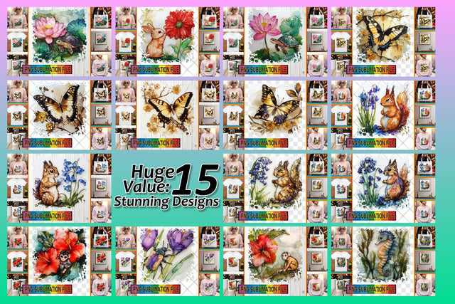 15x PNG Bundle Pack , Animals Sublimation afrosvg 