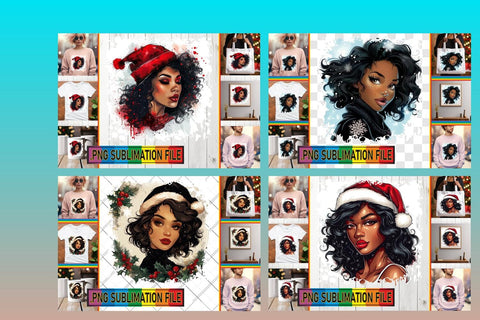15x PNG Design Bundle , Xmas Girl Sublimation afrosvg 