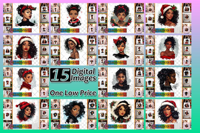 15x PNG Design Bundle , Xmas Girl Sublimation afrosvg 