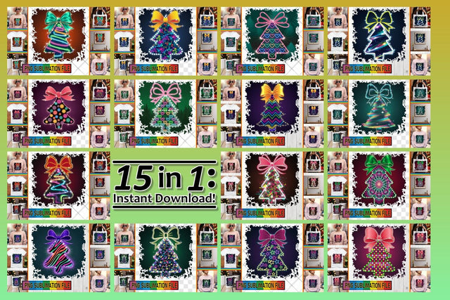 15x PNG Design Collection for Crafting , Neon Xmas Sublimation afrosvg 