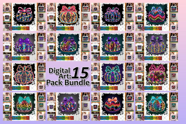 15x PNG Design Collection Kit , Neon Fall Sublimation afrosvg 
