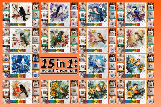 15x PNG Design Kit Bundle , 3D Bird Sublimation afrosvg 